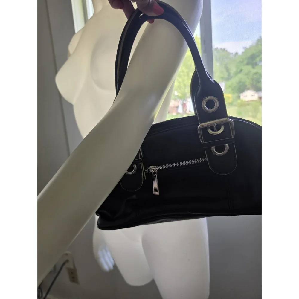 Vintage Chateau Y2K Black Hobo Bag Double Buckle Hardware Grunge Shoulder Purse